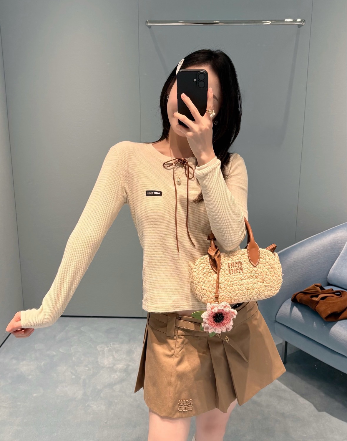 Mi-style Caramel Brown Pleated Mini Skirt