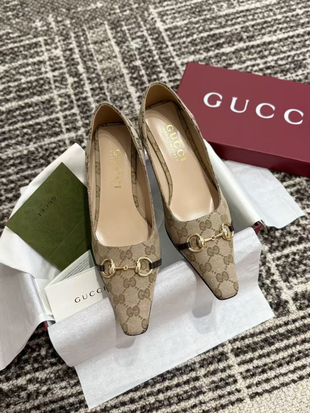LO 26 Classic Canvas Pattern Backless Slingback Mules With Gold Horsebit Hardware