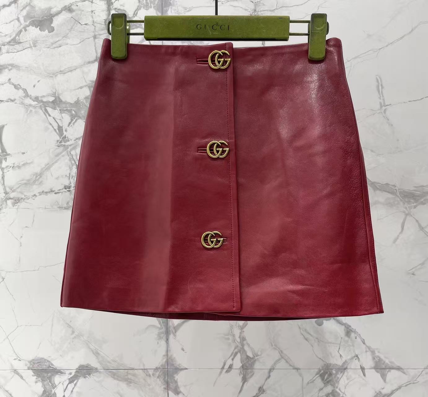 GU Faux Leather High Waist Mini Skirt Gold Decorative Button Bodycon Short Skirt