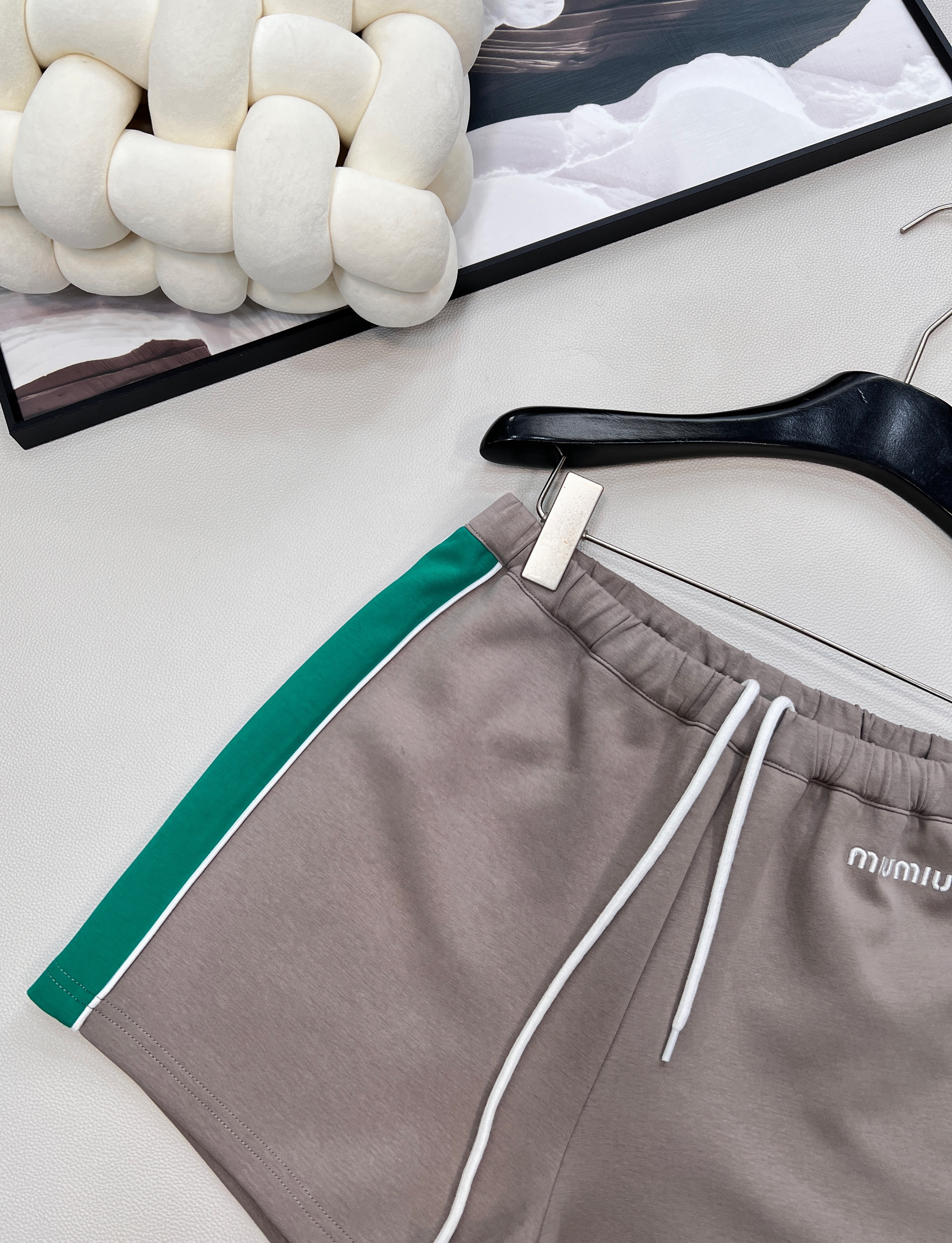 Mi 2025SS Spring/Summer New LetterEmbroidery Color-Block Webbing Drawstring Shorts