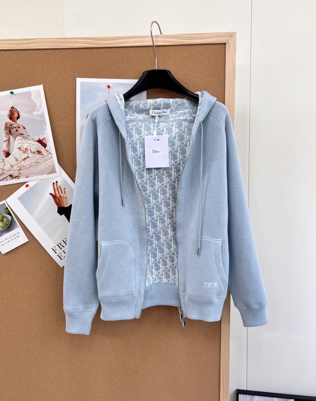 Di High-end baby blue obllque patterh togo zip-up cashmere jacket