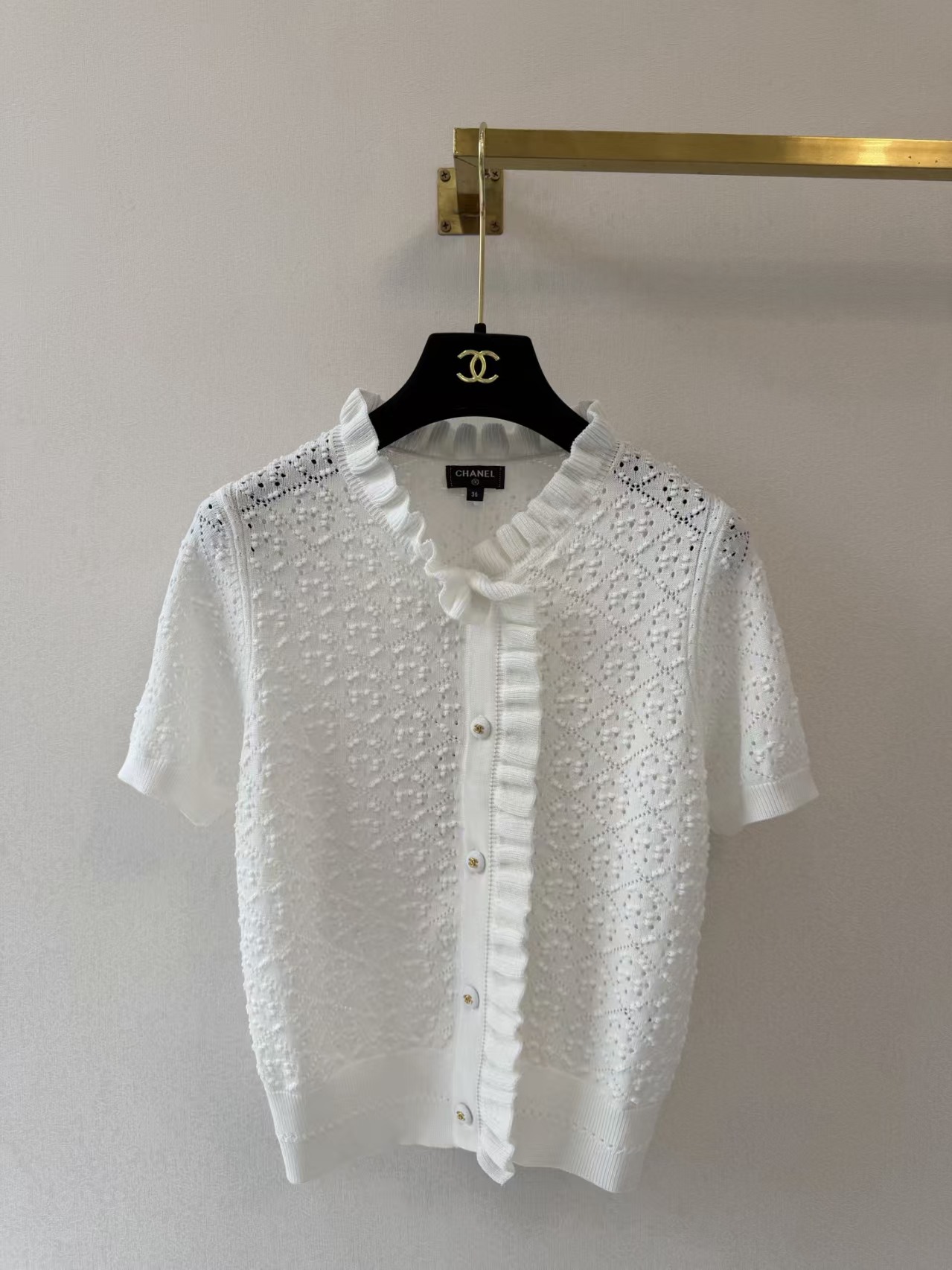 Cha white Short-Sleeved Knit Cardigan
