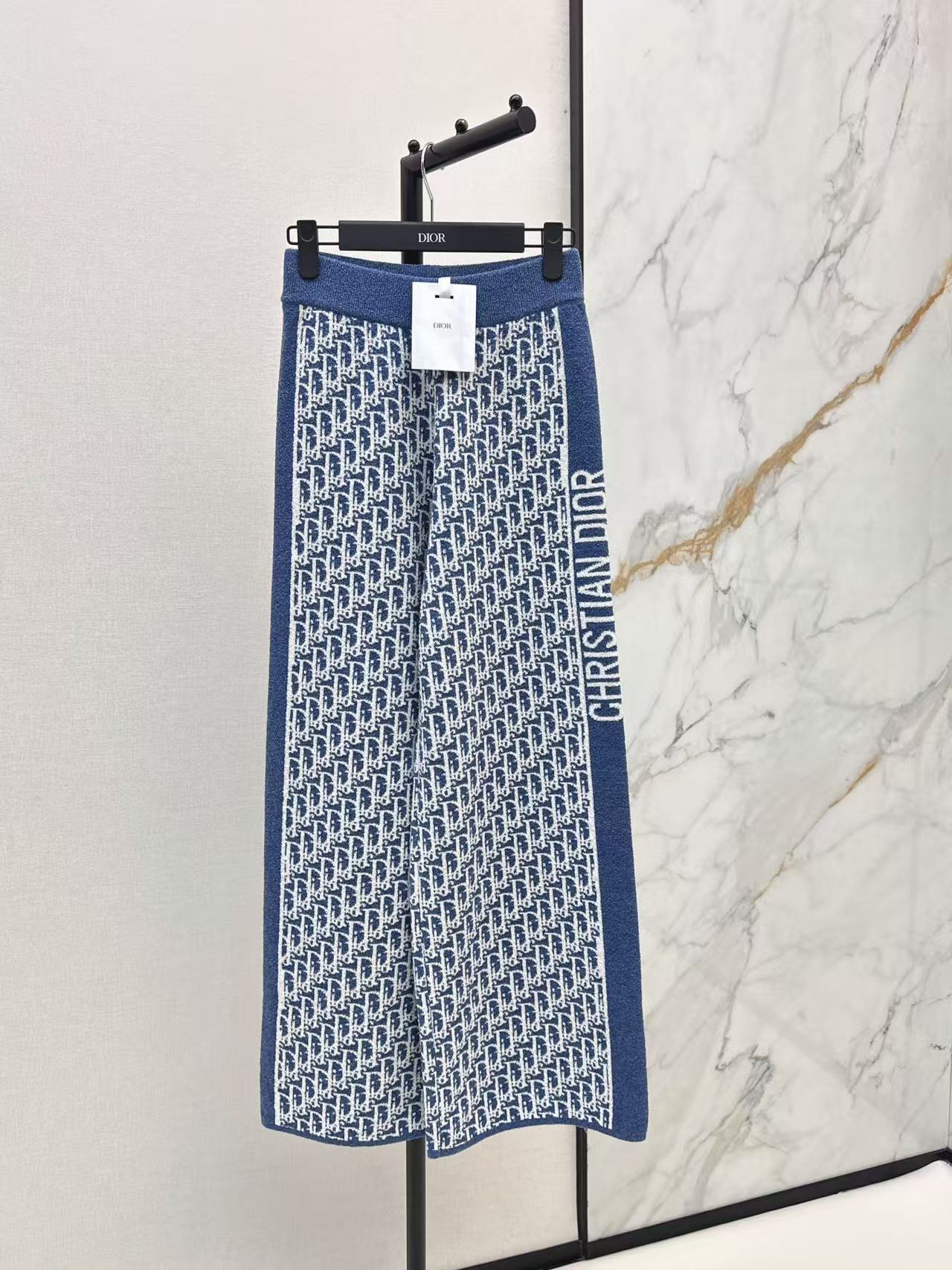 Di Blue Monogram Knit Wide Leg Pants