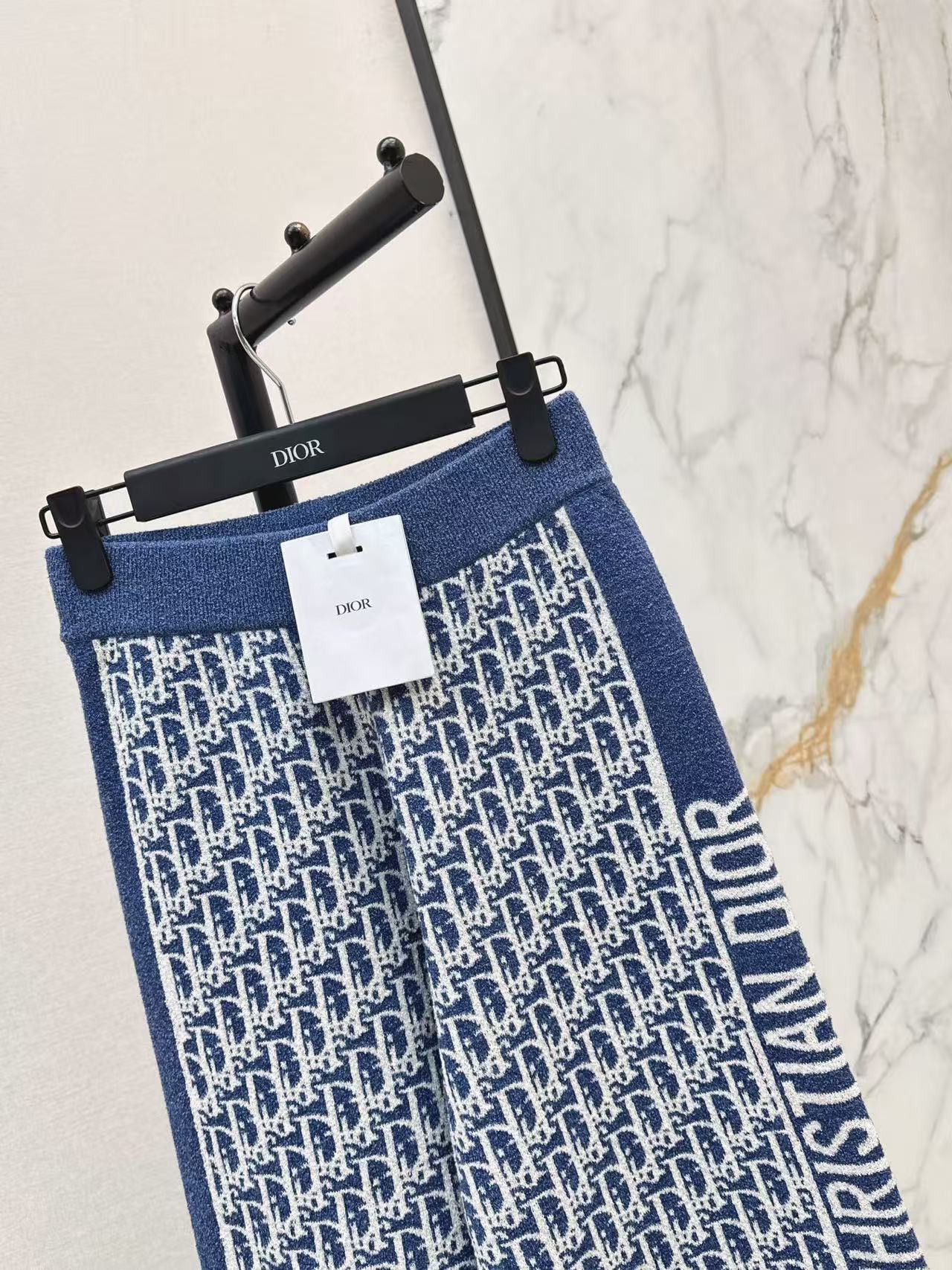 Di Blue Monogram Knit Wide Leg Pants