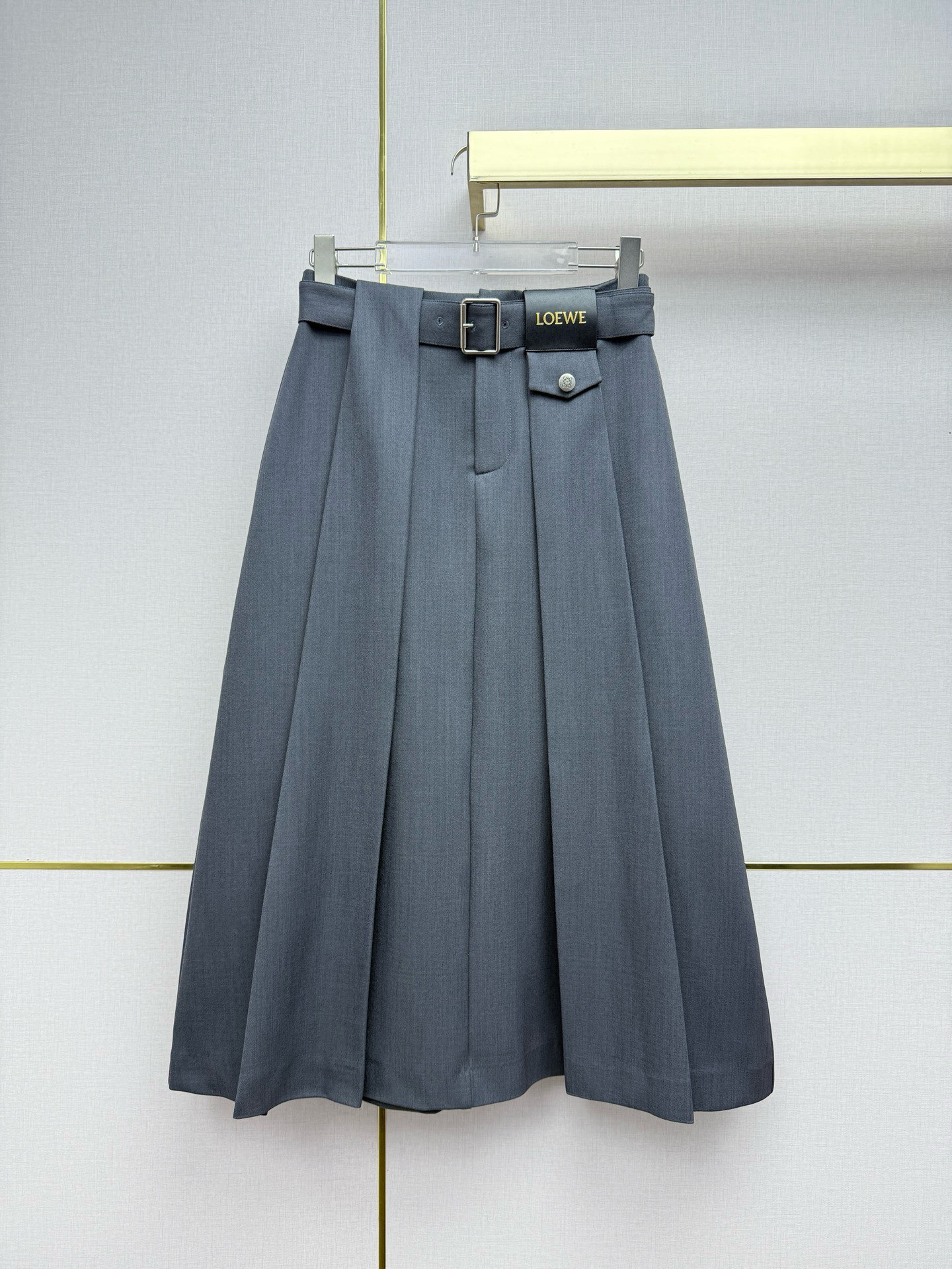 LOE High Waist Buckle Belt A-Line Pleated Skirt