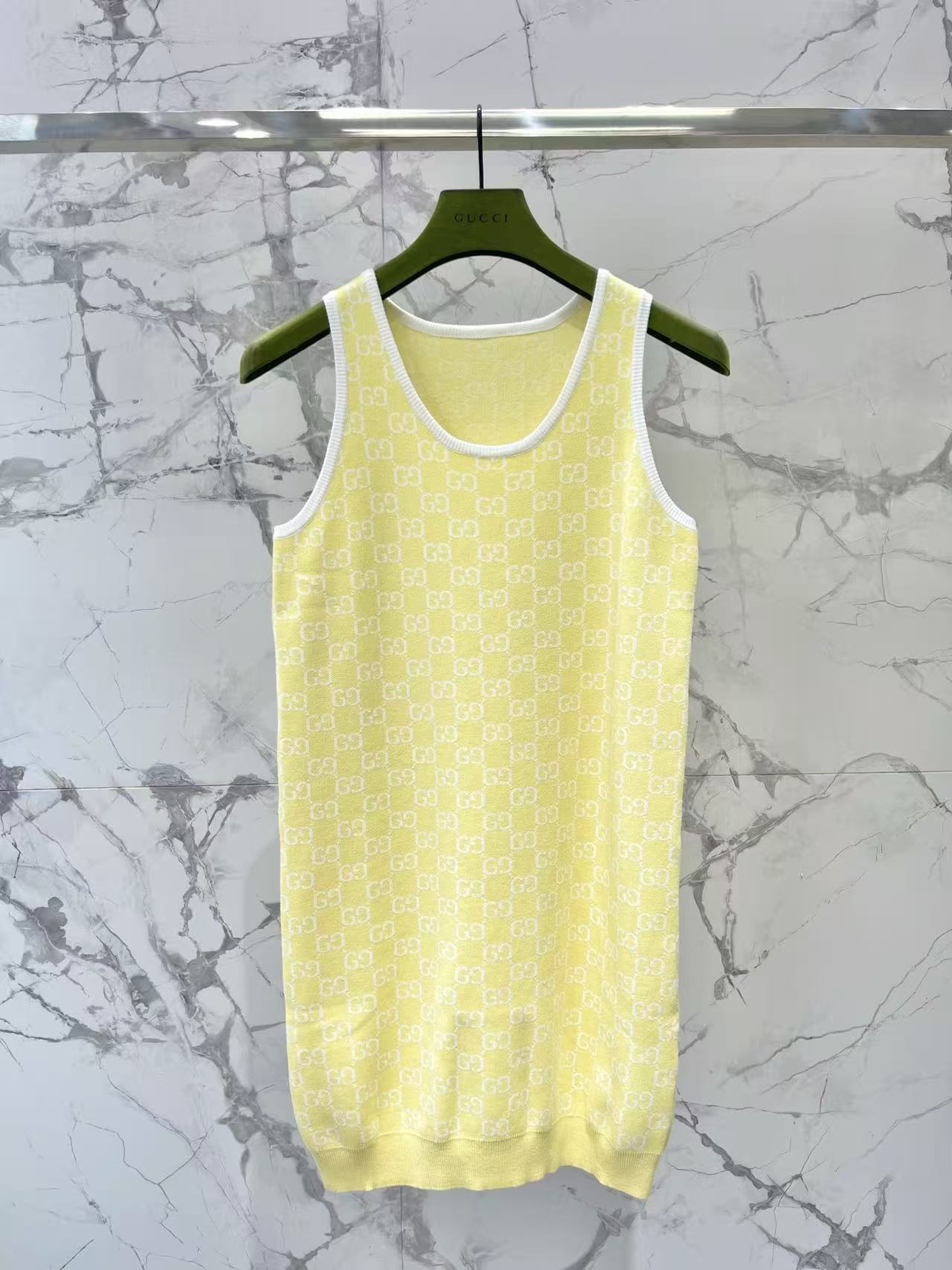 GU  Jacquard Knit Sleeveless Mini Dress Contrast Trim U Neck Dress