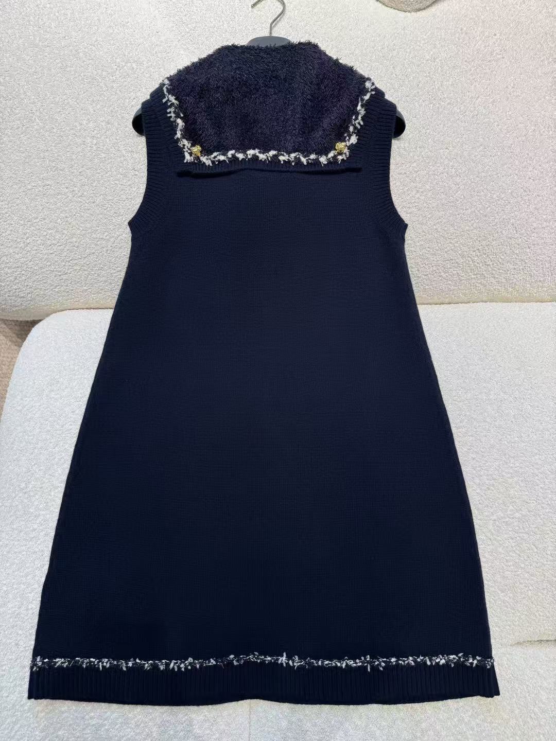 LO 26 Fringe Bow Tie Nautical Style Loose Knit Tank Dress With Embroidered Motif