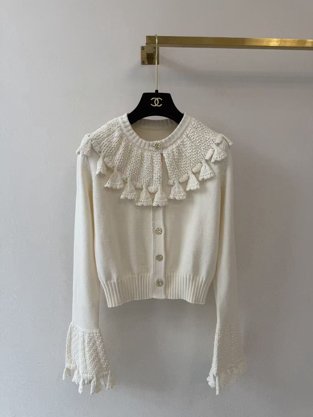 LO 26 Sweet Girly Cropped Knit Jacket Fringe Tassel Decor Round Neck Long Sleeve Outerwear