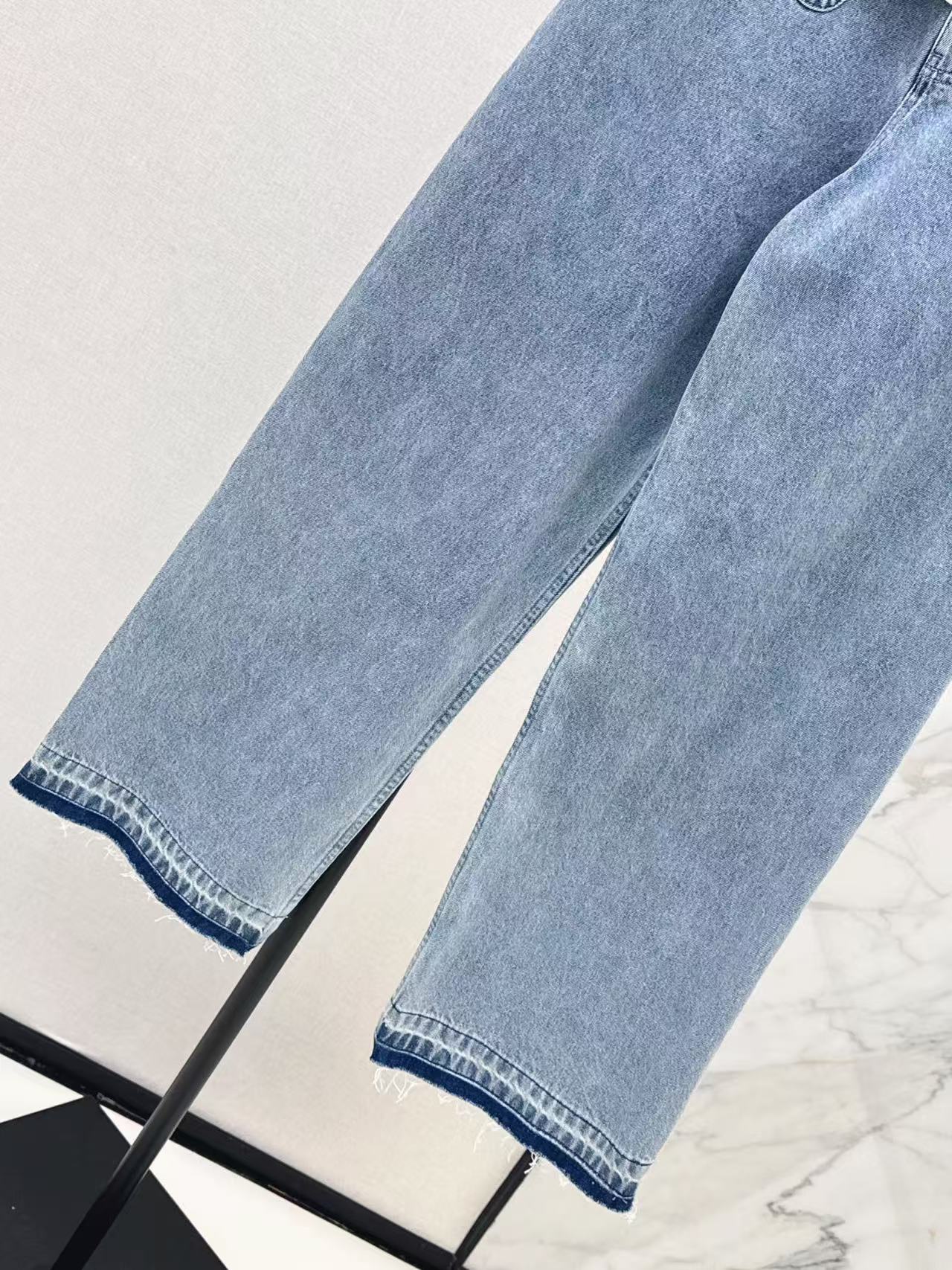 cha 26 Light Wash Chain Trim Wide Leg Denim Pants