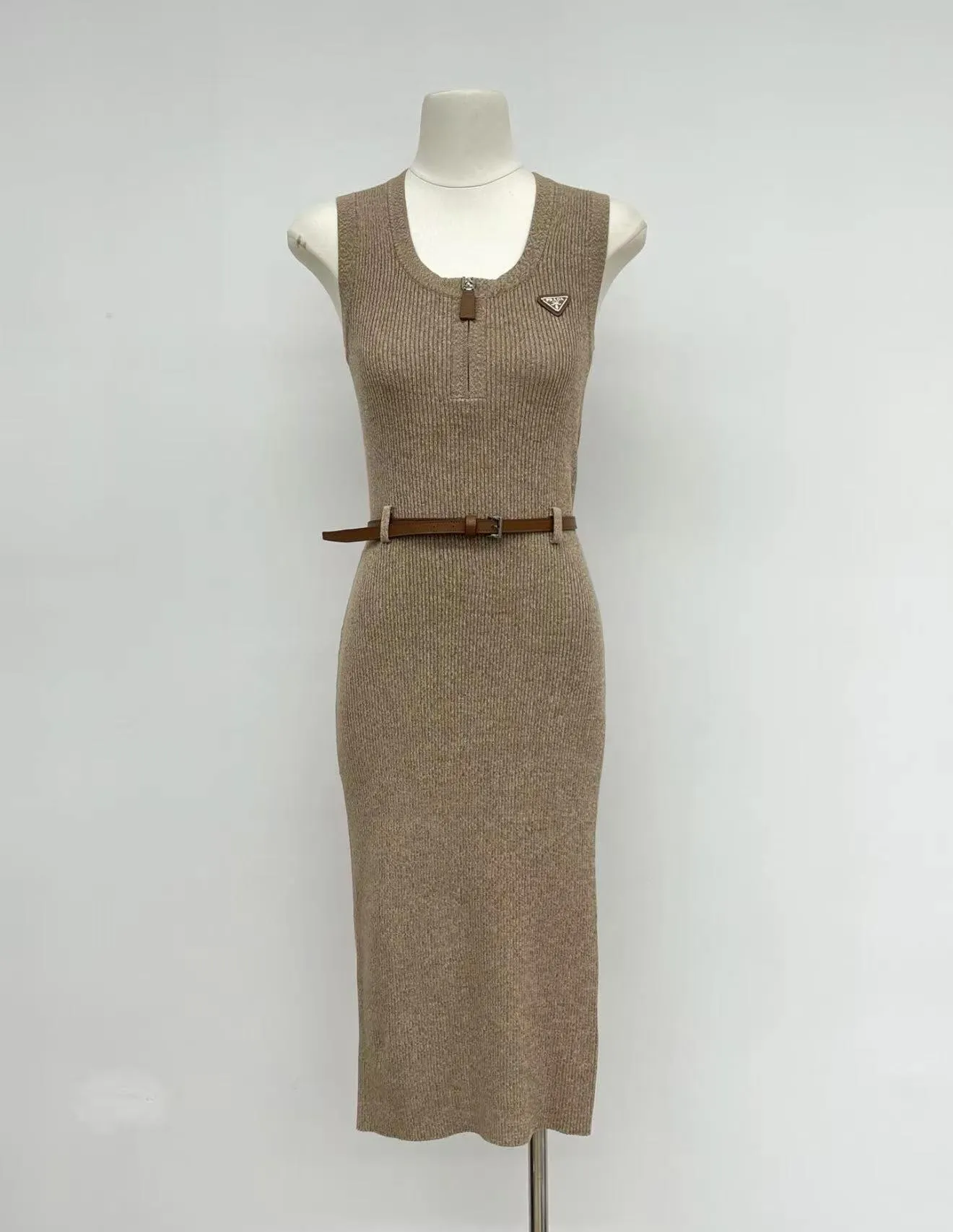 PRD Paper doll style triangle logo half-zip knitted dress