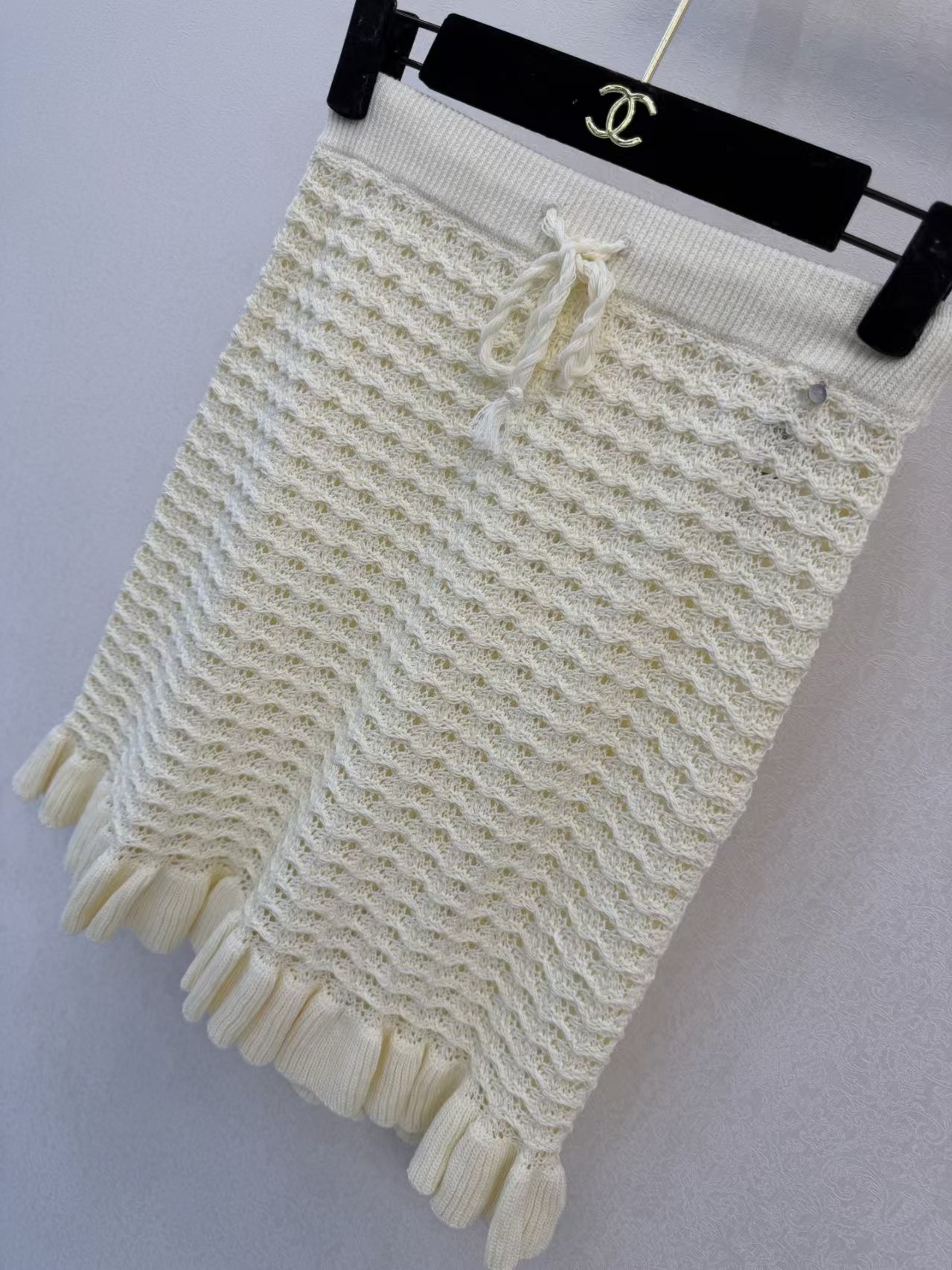 Di off-white openwork knit midi skirt