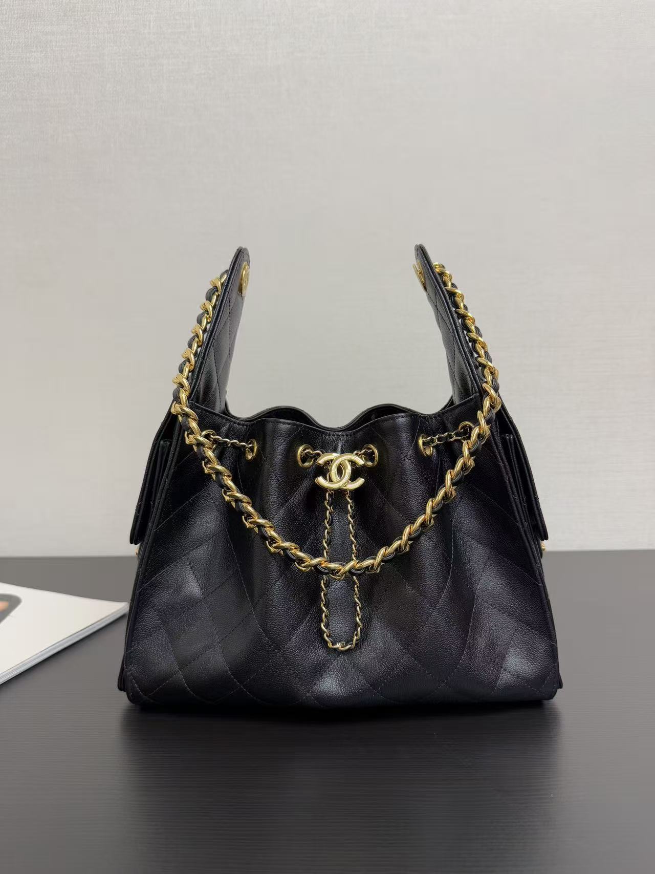 CC26SS Mini Caviar Drawstring Bucket Bag