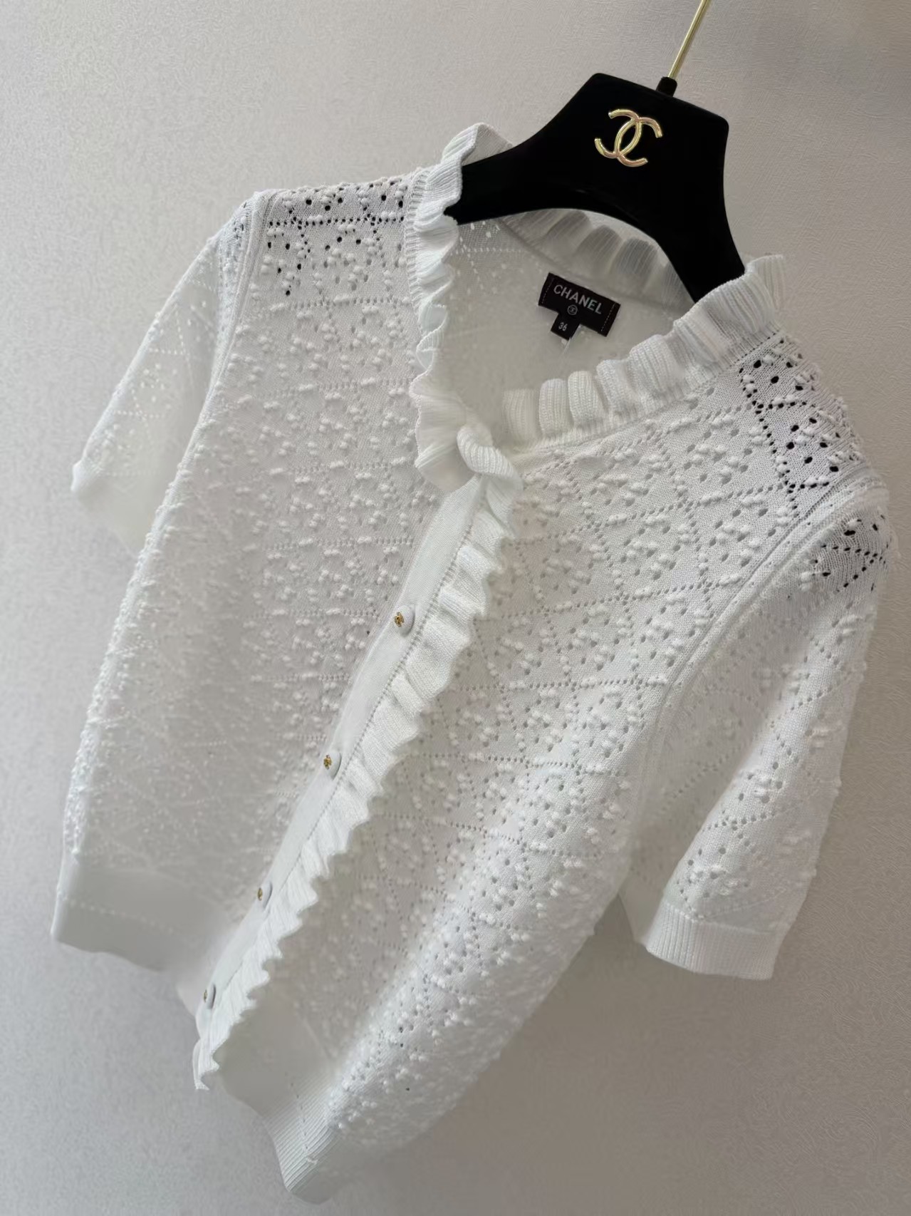 Cha white Short-Sleeved Knit Cardigan