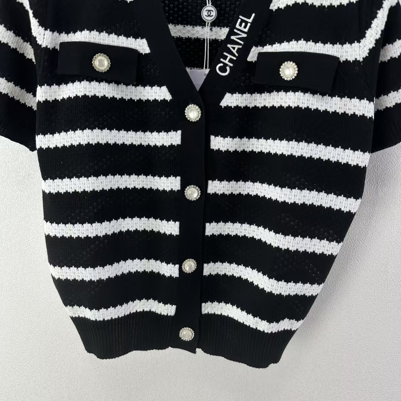 Cha Black and white striped knit cardigan