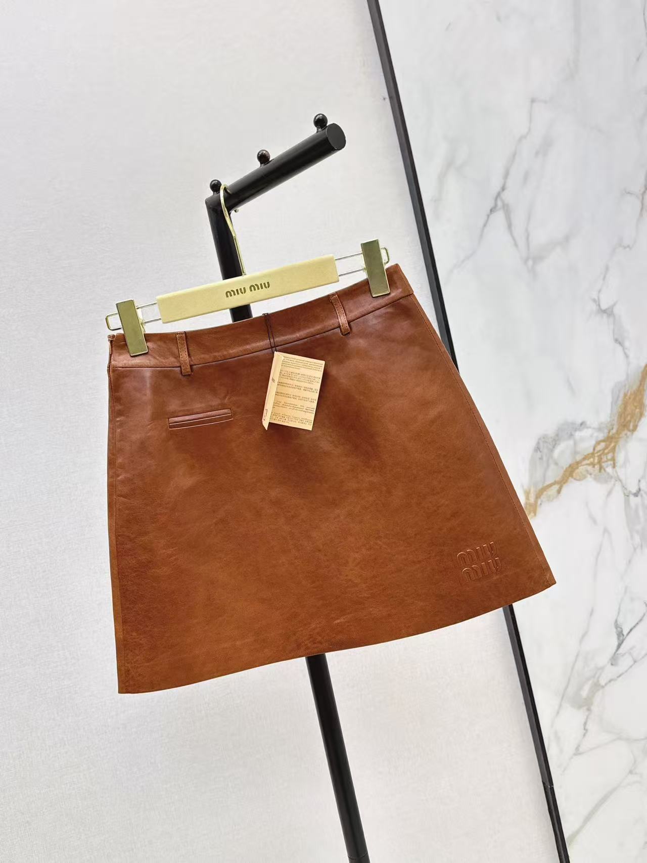 M Series Pocket Detail Short Leather Mini Skirt