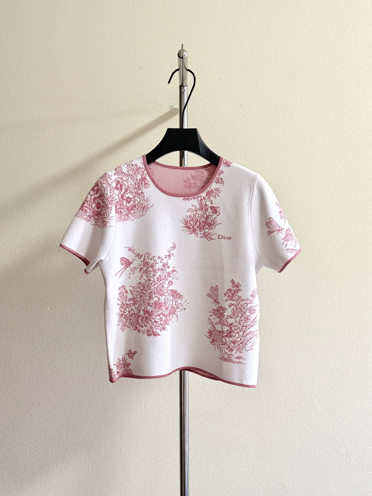 Di Garden Toile Pattern Crew Neck Knit Tee