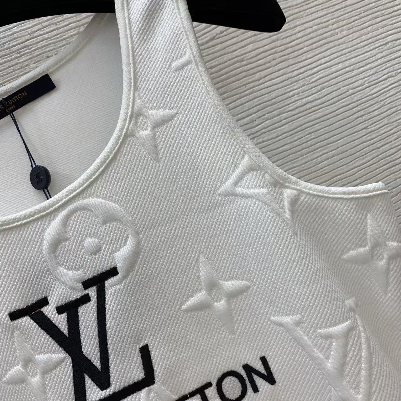 LO 26 White Embossed Motif Sleeveless Mini Tank Dress Front Letter Print