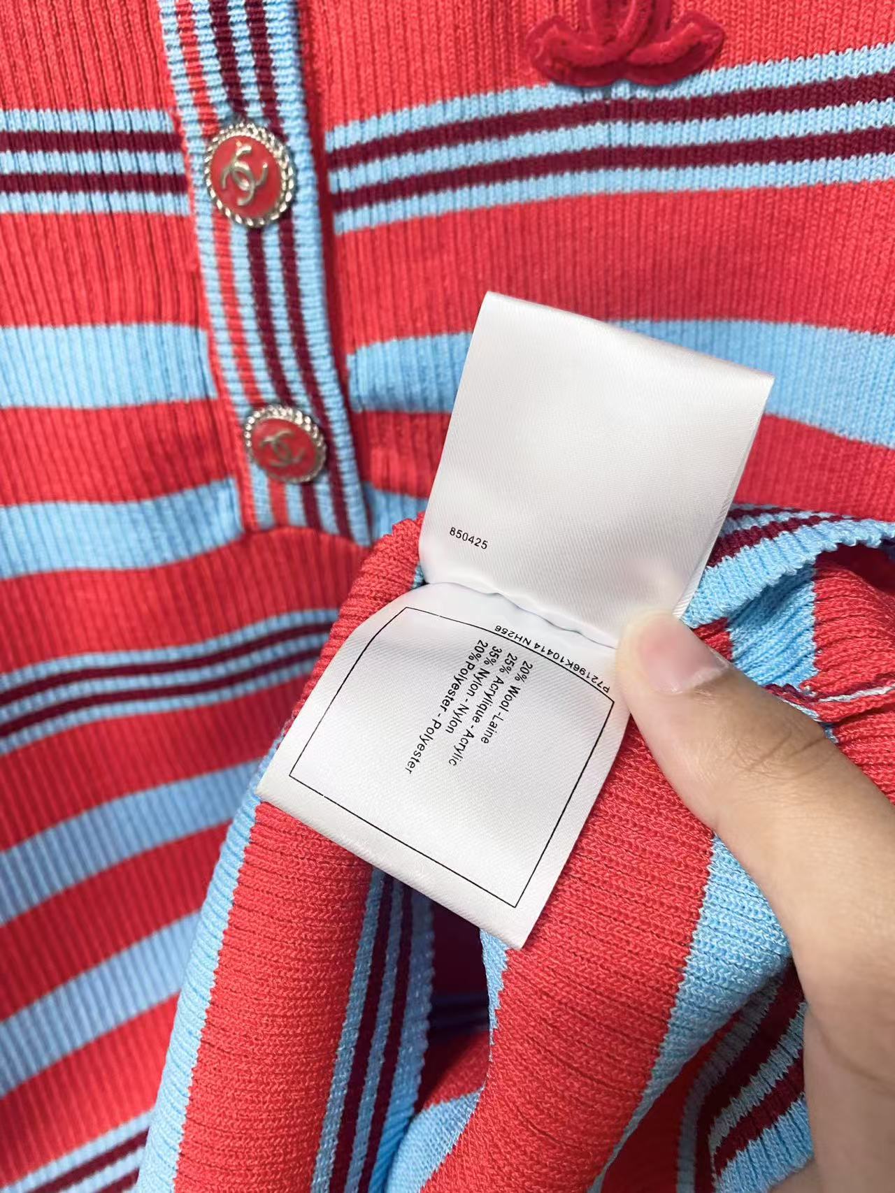 cha 26 Half Button Ribbed Striped Knit Blouse