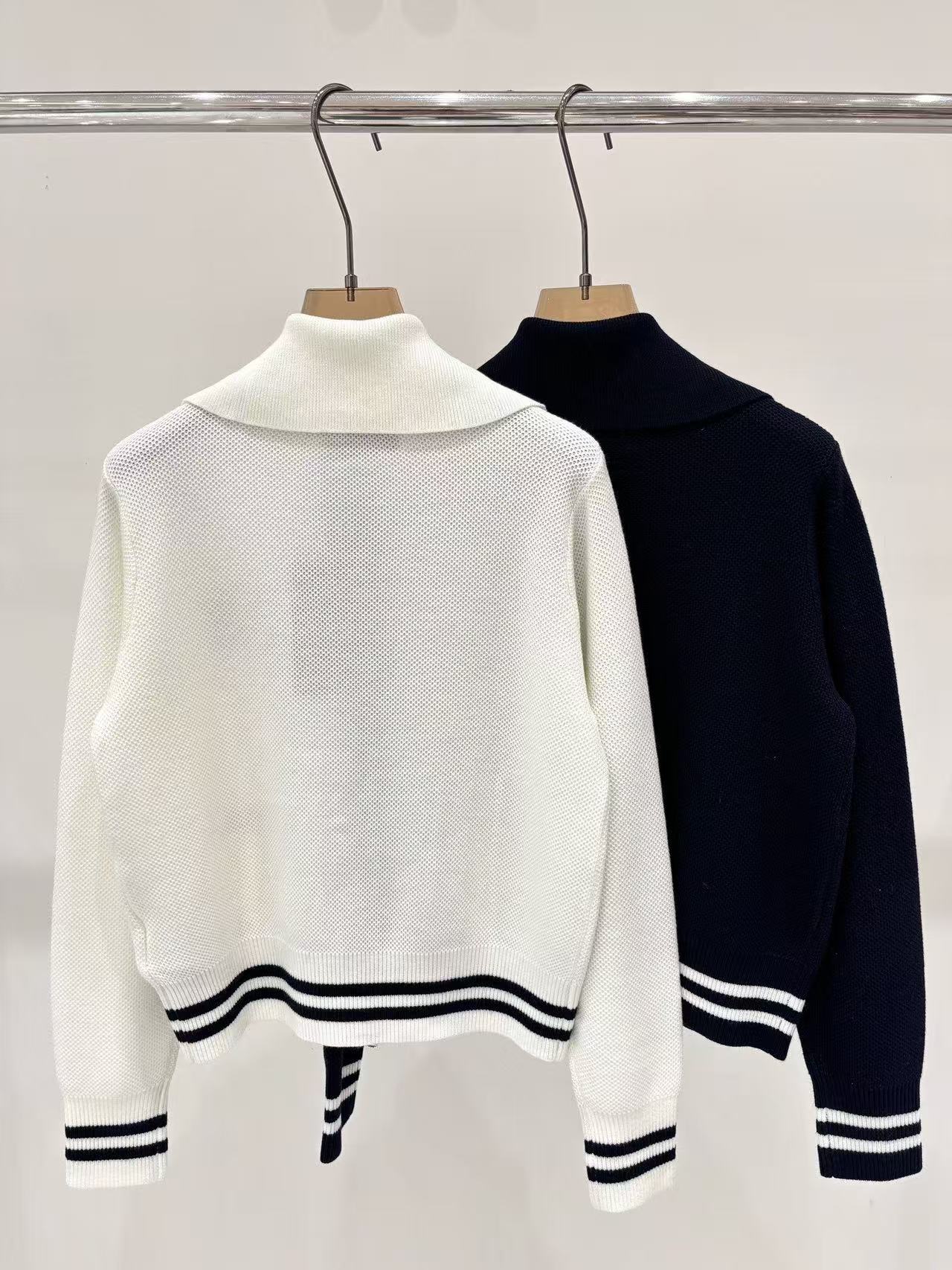 GU 26 Nautical Style Color Block Knit Cardigan Full Zipper Front Pockets Ribbed Stripe Cuff & Hem