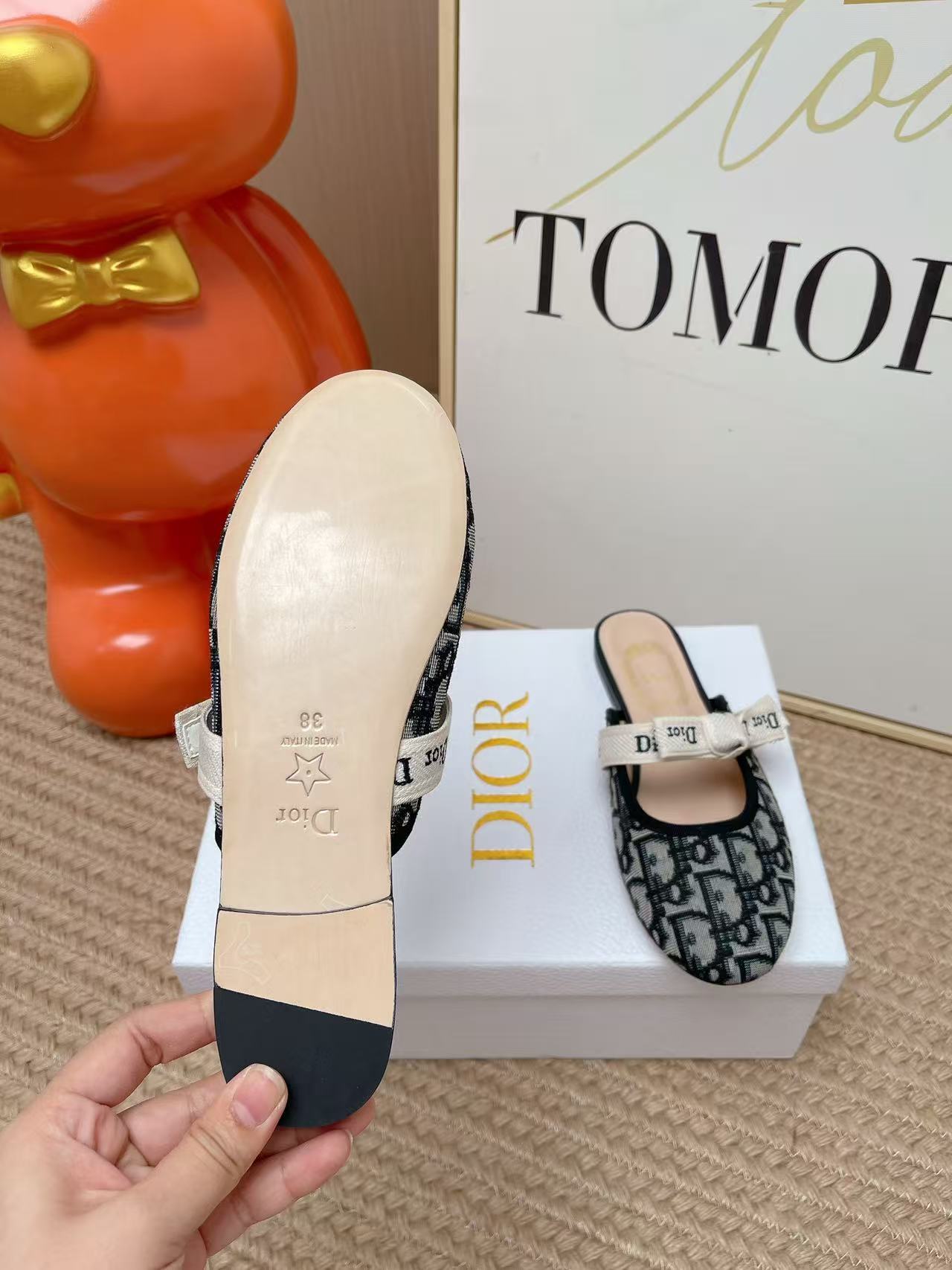 Di Jacquard Pattern Ribbon Bow Mule Slides
