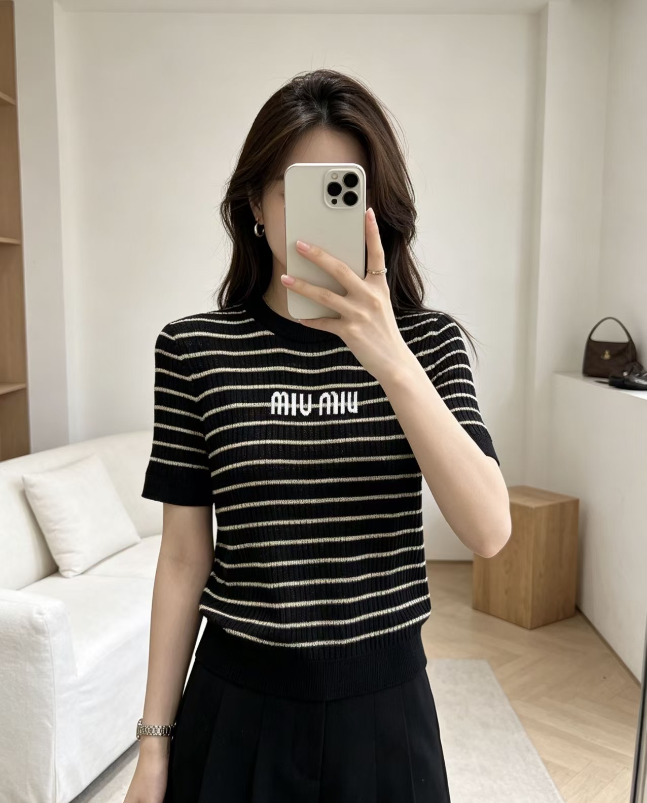 New striped knitted short-sleeve top
