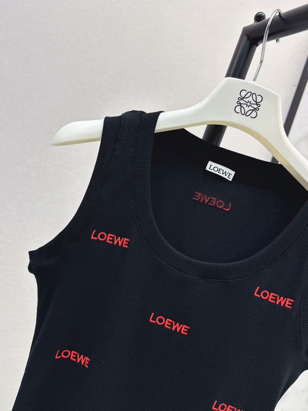 LOE 26All Over Red Letter Embroidered Ribbed Tank Top