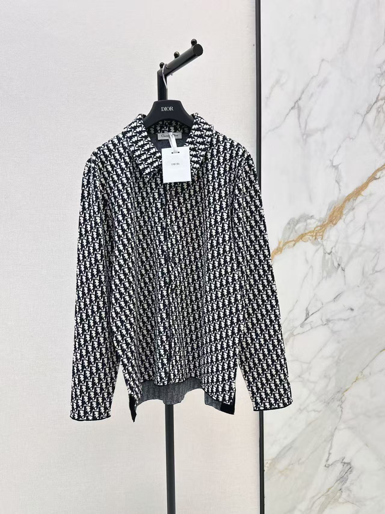Di26 Monogram Print Lapel Long Sleeve Shirt