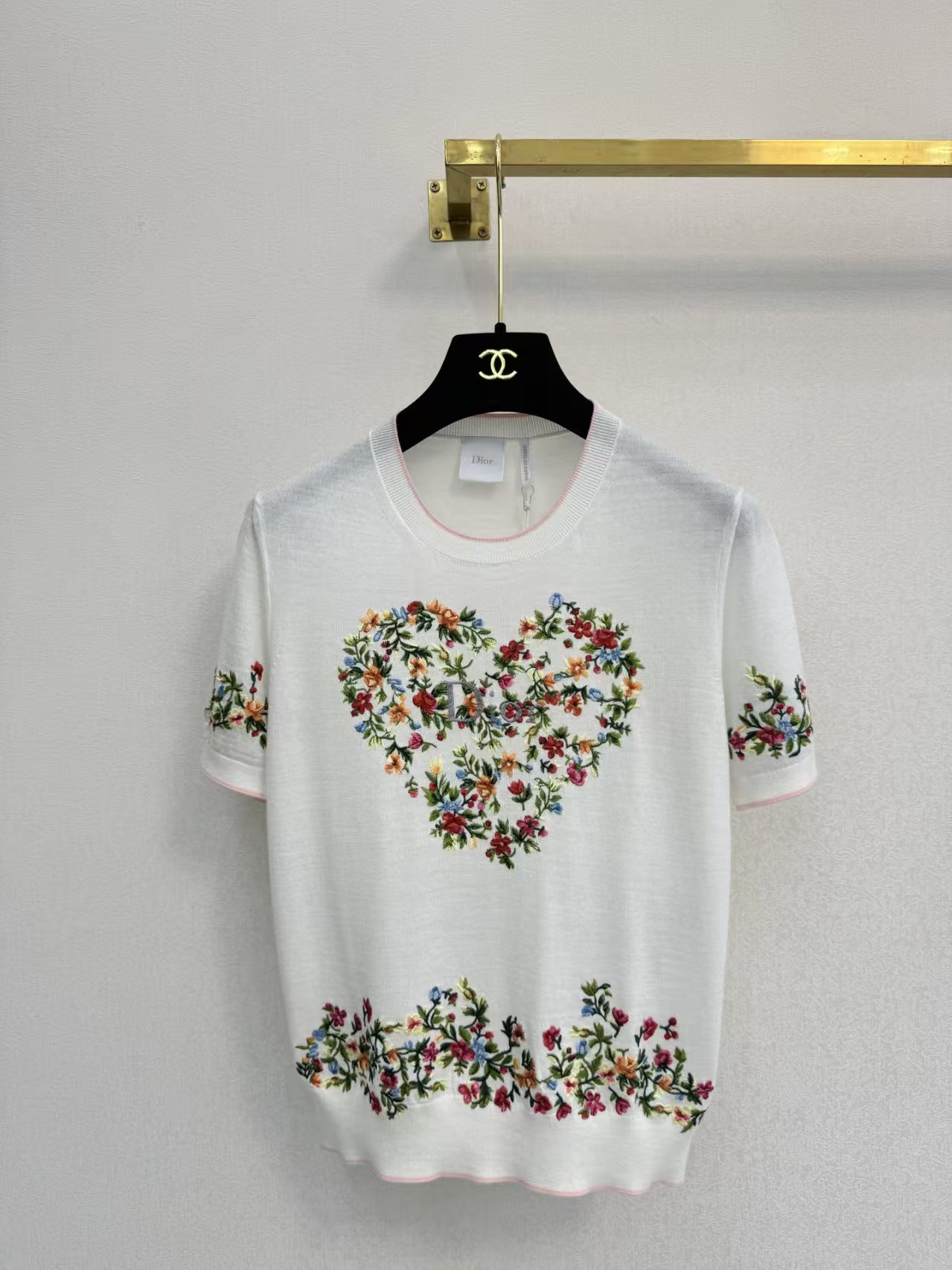 Dior floral embroidery short-sleeve knit sweater