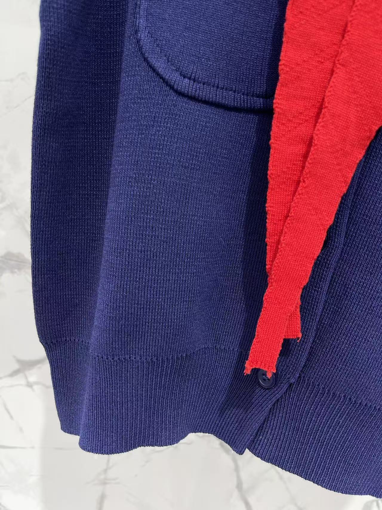GU 26 Women Color Block Tie Collar Short Sleeve Knit Cardigan