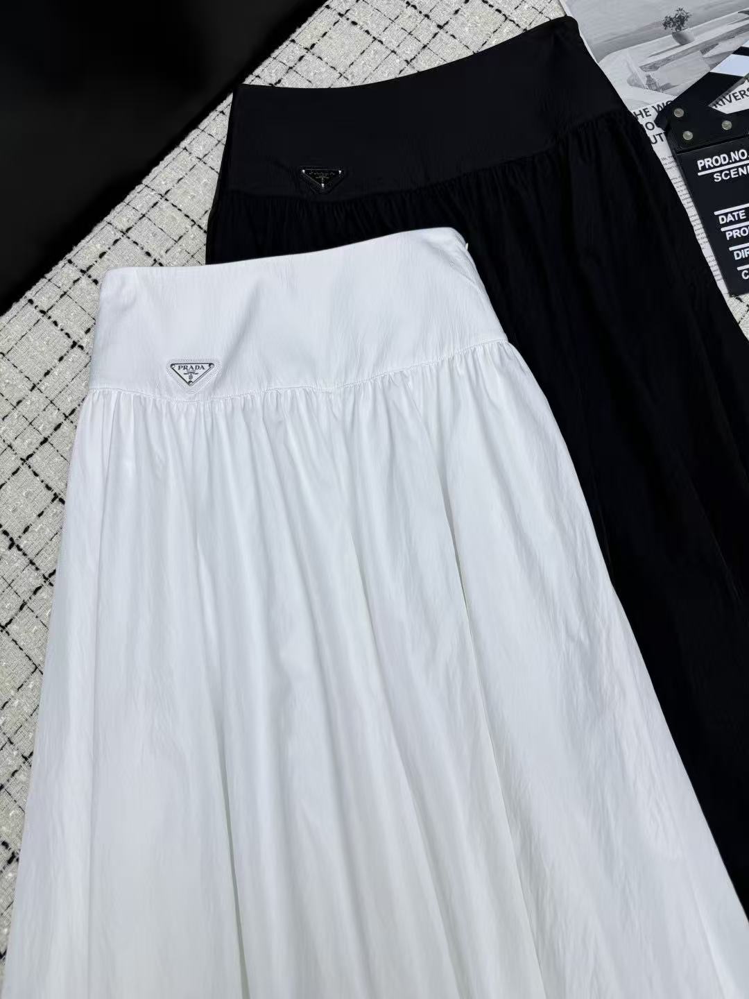 P26 High Waist Pleated Midi Skirt with Triangle Logo