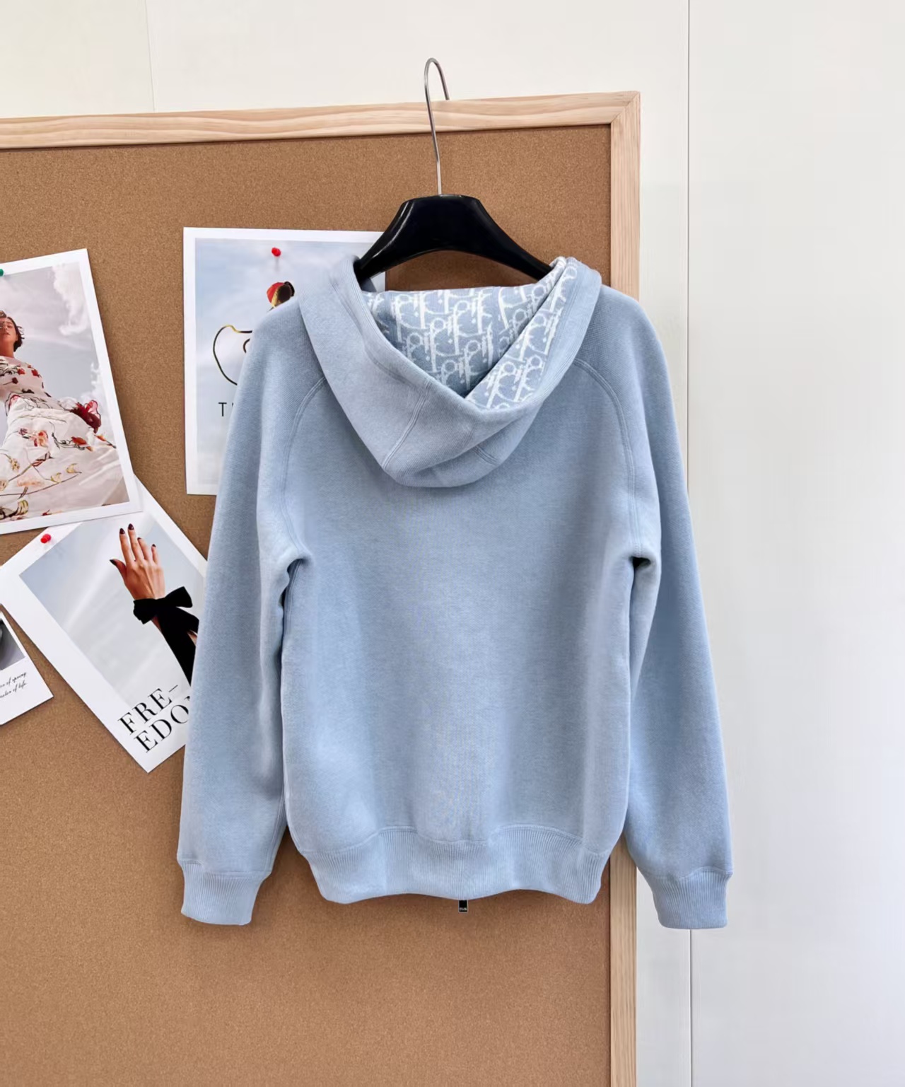 Di High-end baby blue obllque patterh togo zip-up cashmere jacket