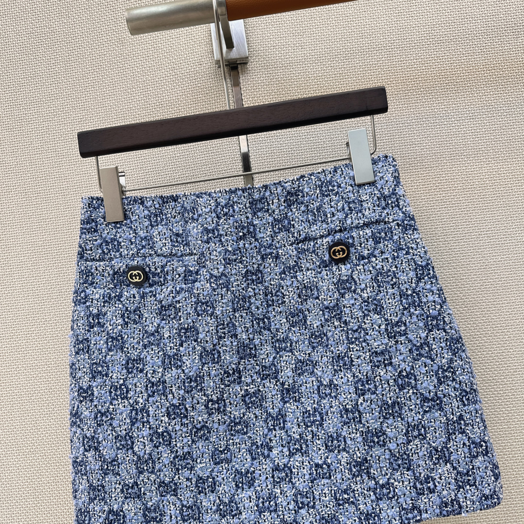 GU Blue Tweed Pattern High Waist Mini Skirt