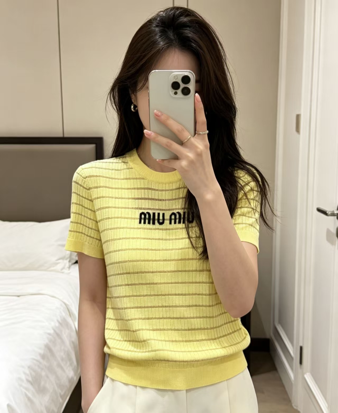 New striped knitted short-sleeve top