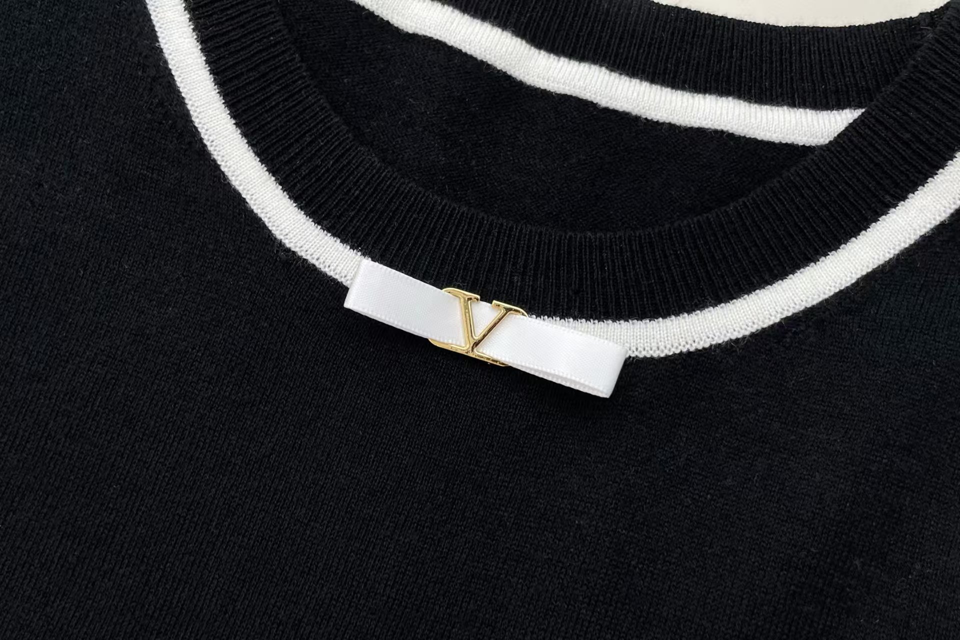 Cha Style Contrast Collar Bow Tie Knit Short Sleeve