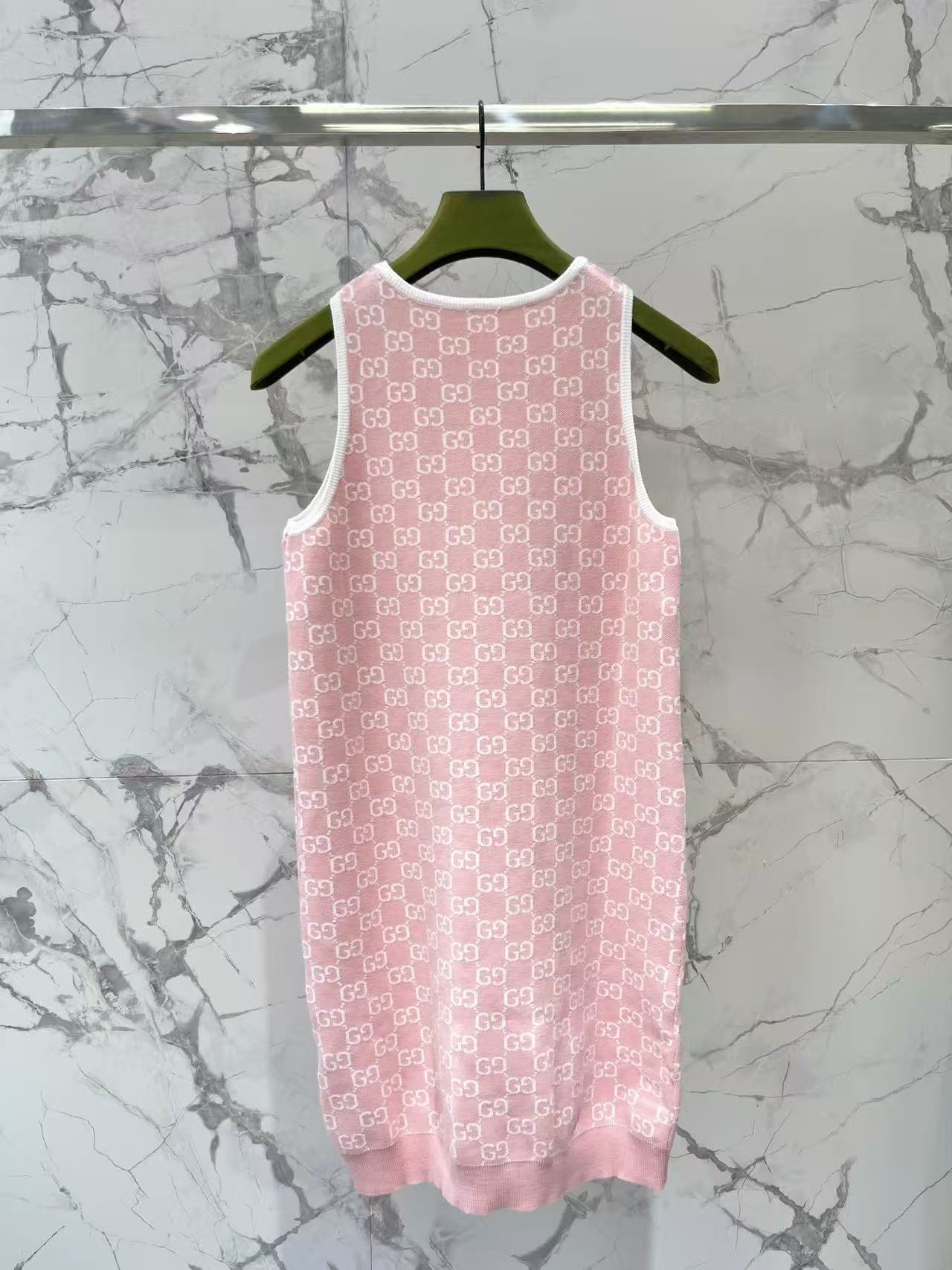 GU  Jacquard Knit Sleeveless Mini Dress Contrast Trim U Neck Dress