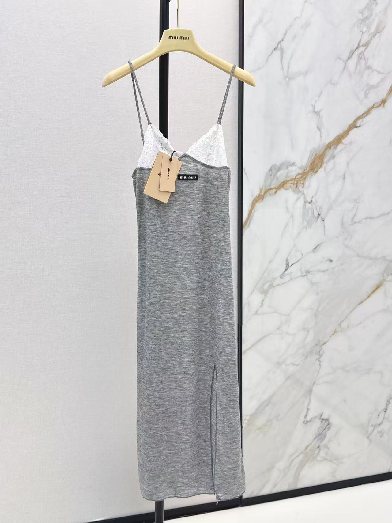M Series Lace Panel Knit Slip Midi Dress