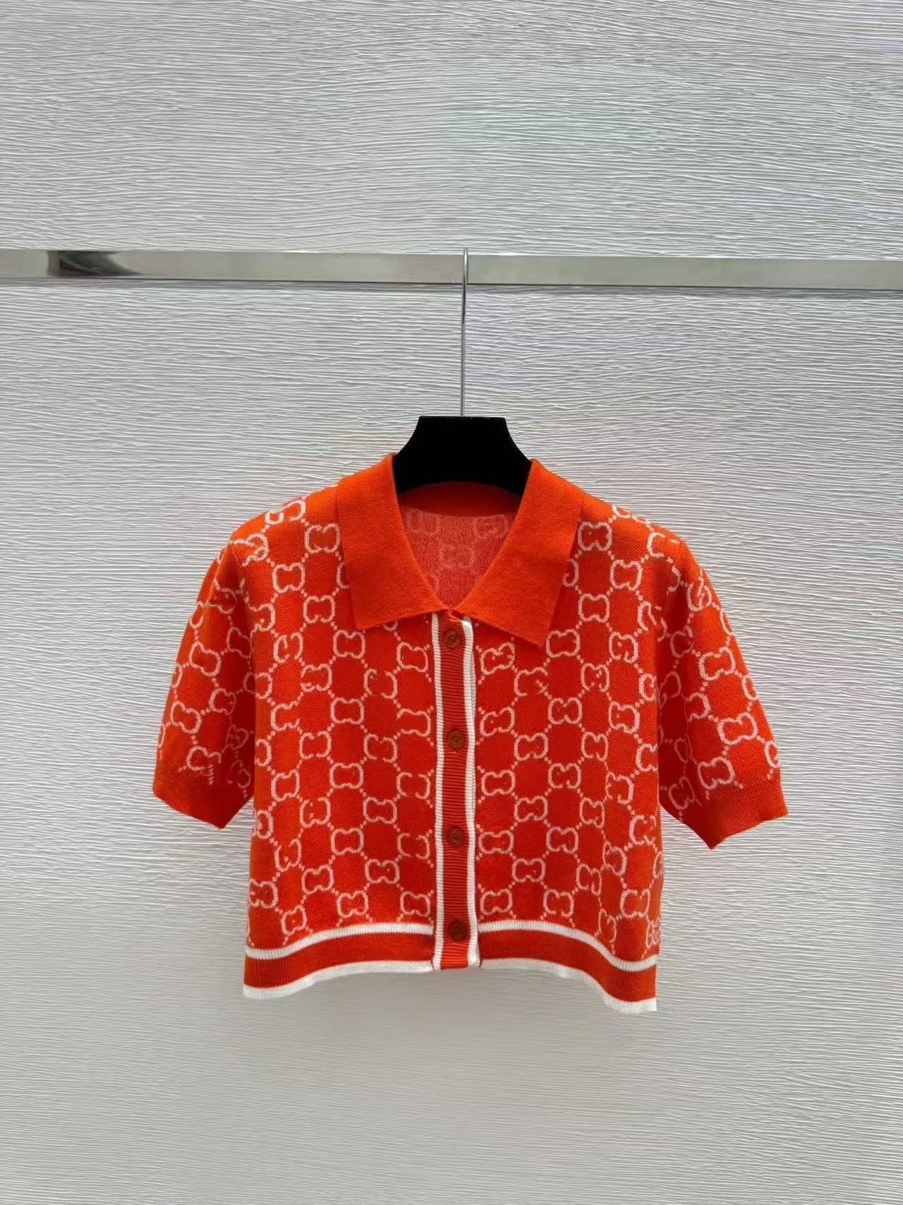 GU 26 Women Vintage Jacquard Polo Top Mini Skirt Matching Set