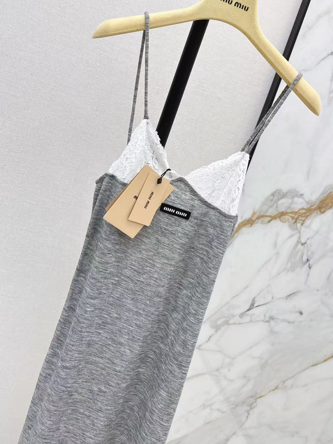 M Series Lace Panel Knit Slip Midi Dress