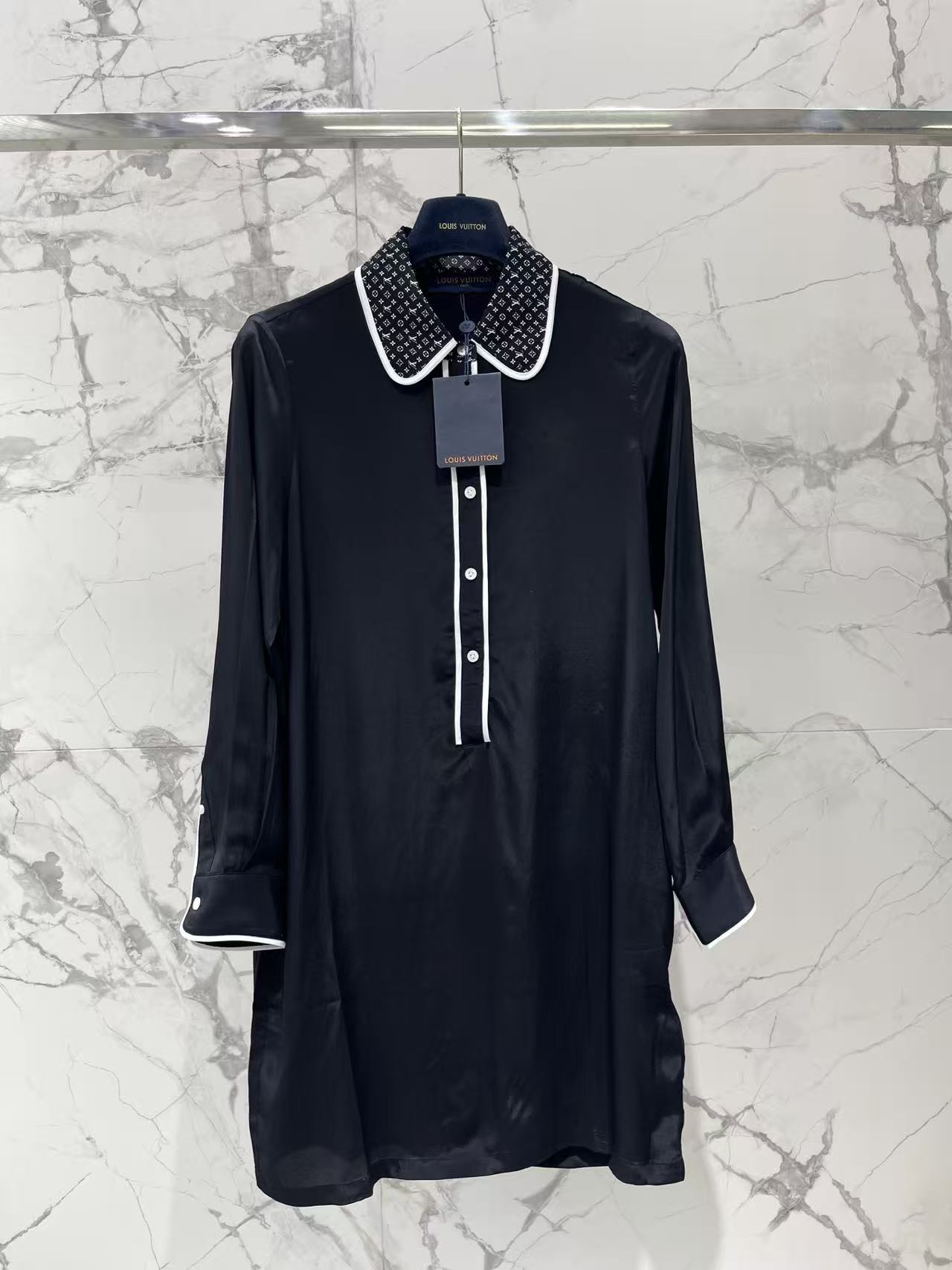 LO 26 Contrast Print Collar Satin Shirt Mini Dress