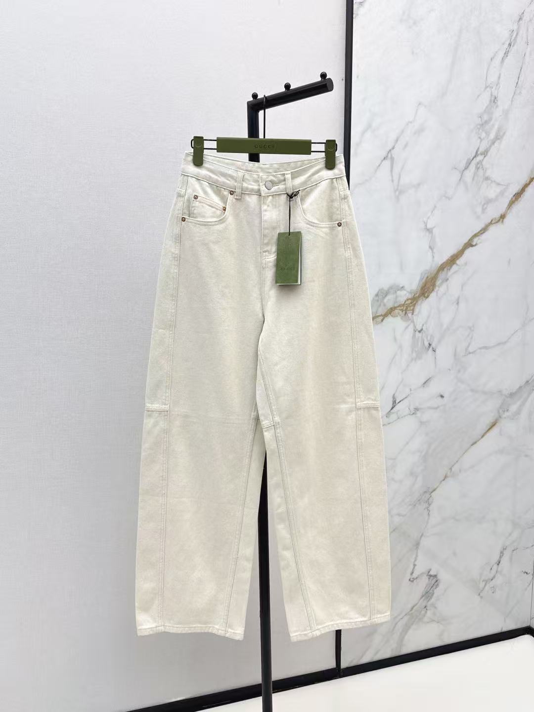 GU High Waist Straight Leg White Denim Jeans Casual Loose Wide Leg Pants For Women