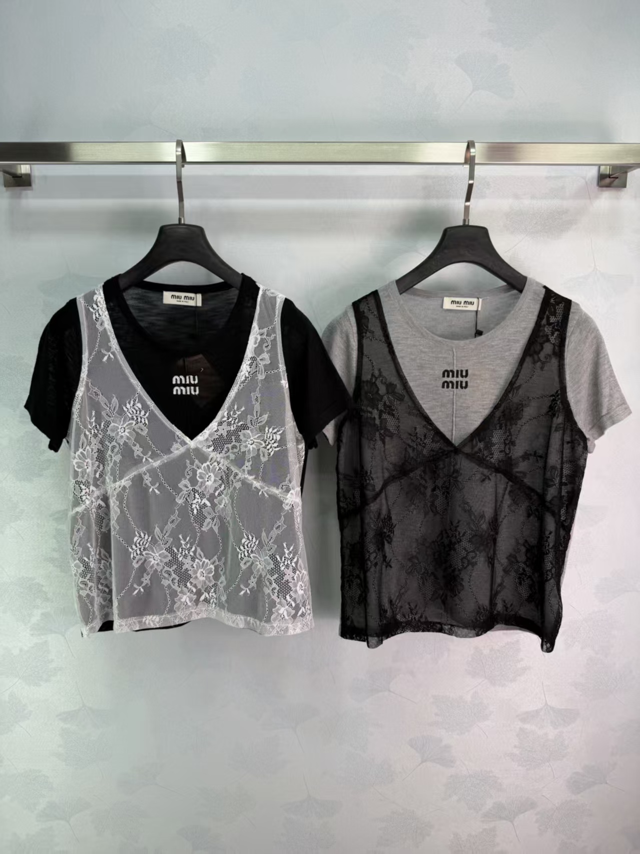 Mi 2026 Spring/Summer New Color-Block Fake Two-Piece Knit Short Sleeve