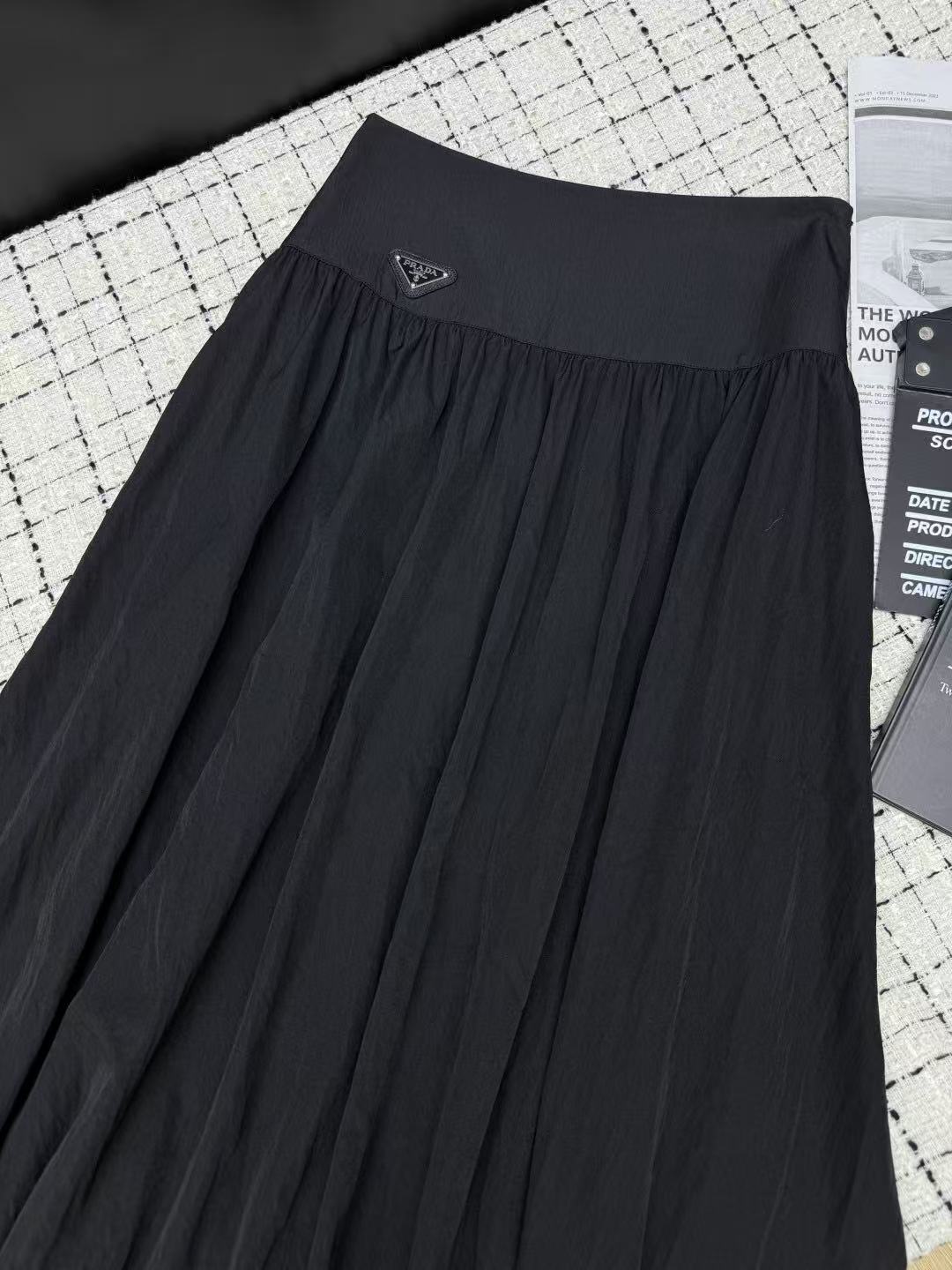 P26 High Waist Pleated Midi Skirt with Triangle Logo