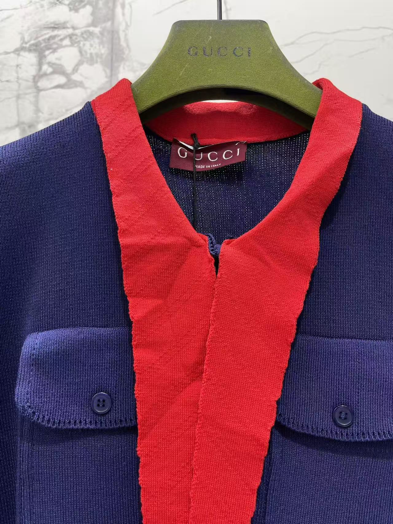 GU 26 Women Color Block Tie Collar Short Sleeve Knit Cardigan
