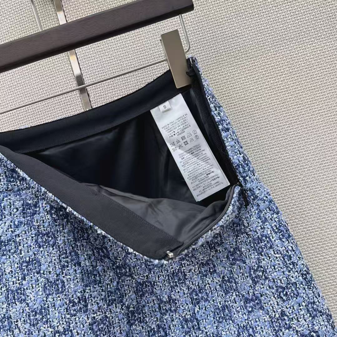 GU Blue Tweed Pattern High Waist Mini Skirt