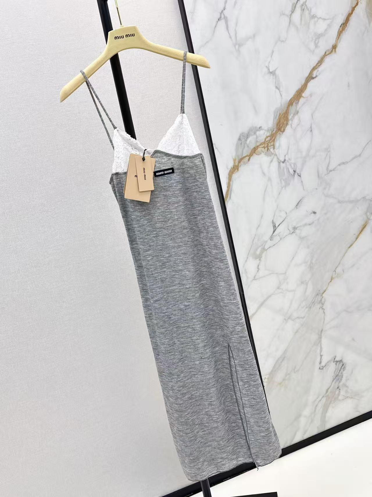 M Series Lace Panel Knit Slip Midi Dress