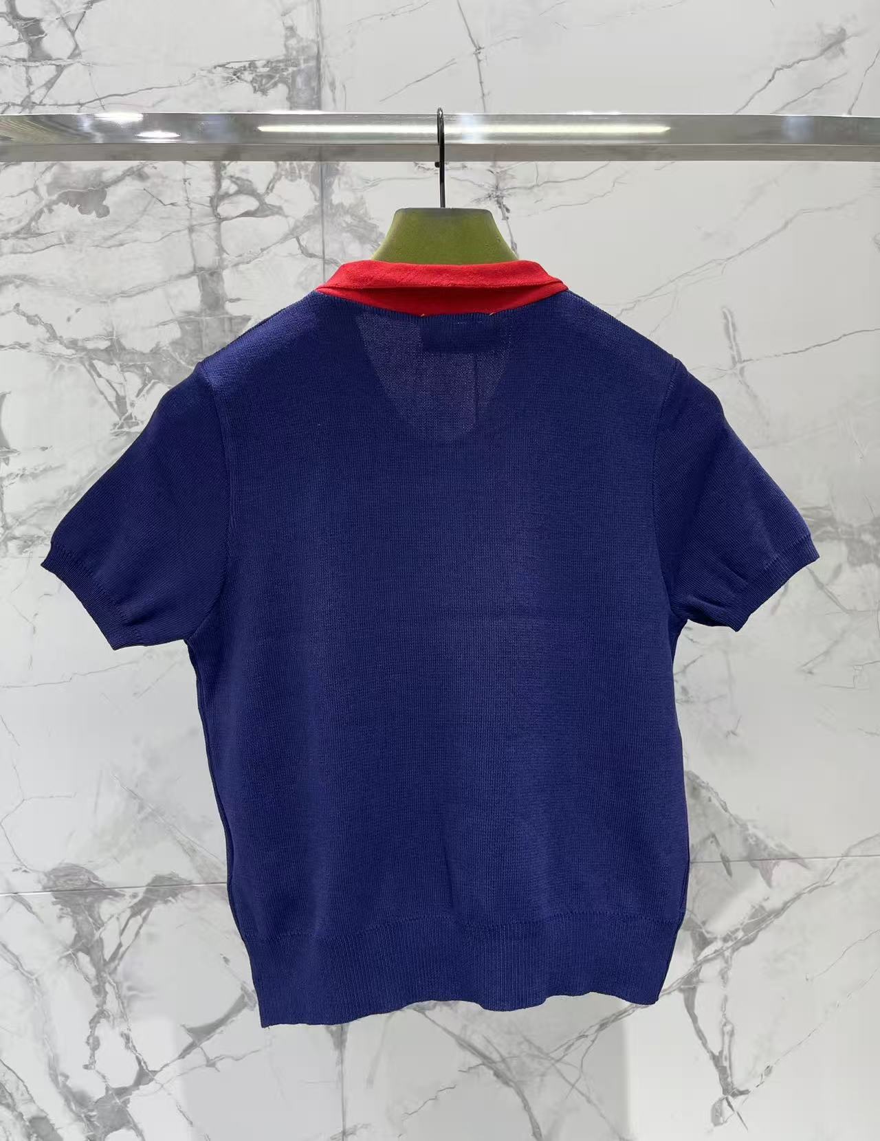 GU 26 Women Color Block Tie Collar Short Sleeve Knit Cardigan