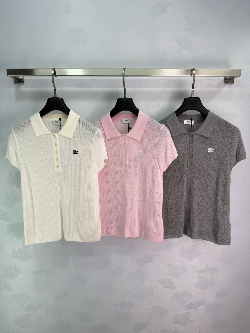 CE* 2026 Spring/Summer New Style Turn-down Collar Hollow Knit Short Sleeve,
