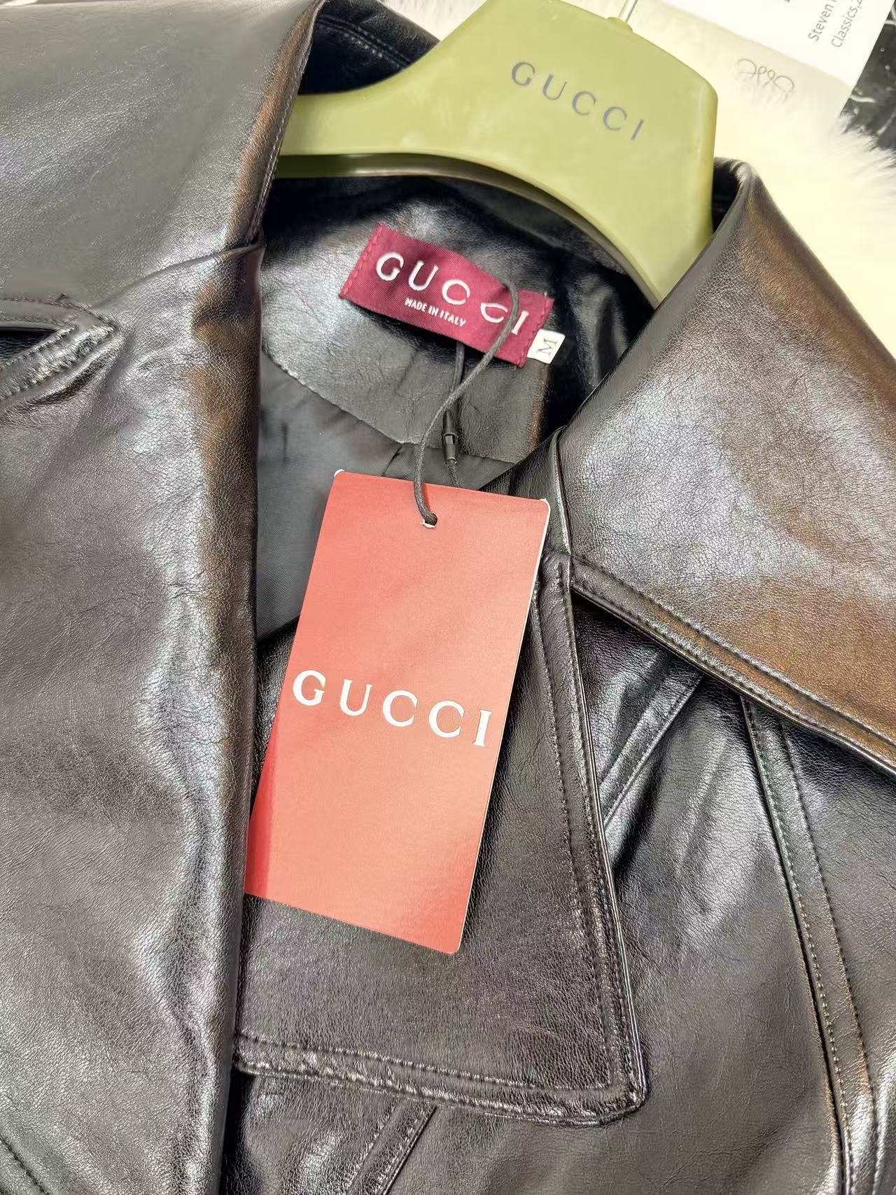 GU 26 Oversized Lapel Mid-Length Leather Outerwear