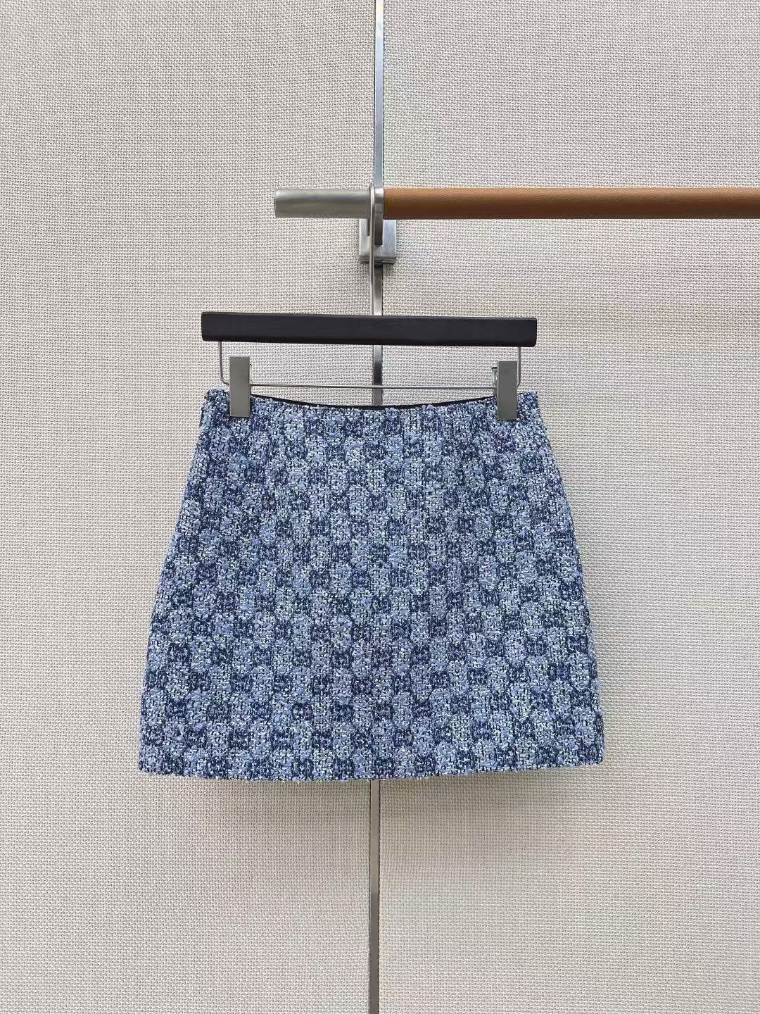 GU Blue Tweed Pattern High Waist Mini Skirt