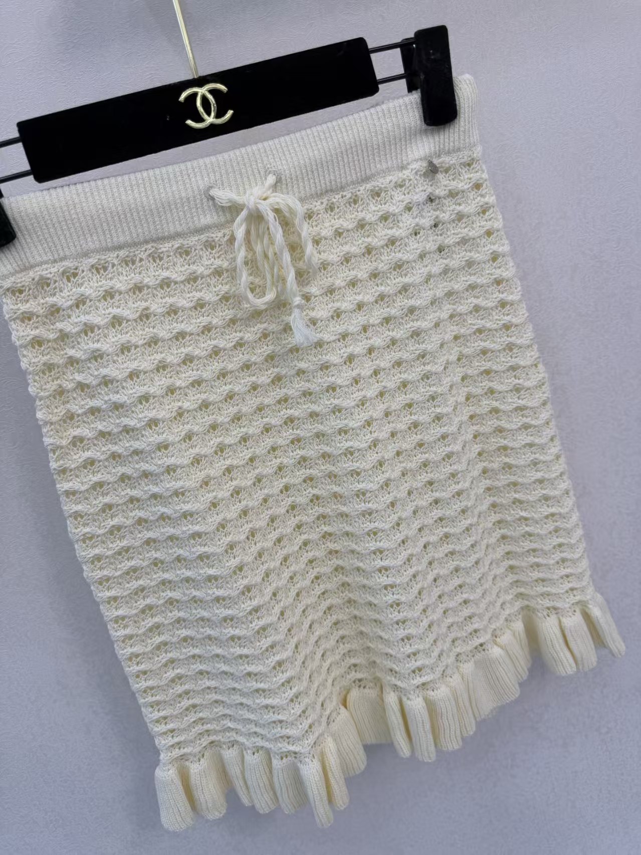 Di off-white openwork knit midi skirt